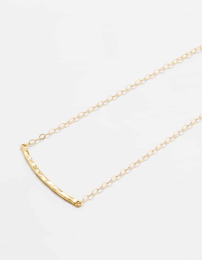 Gold Hammered Curved Bar Necklace